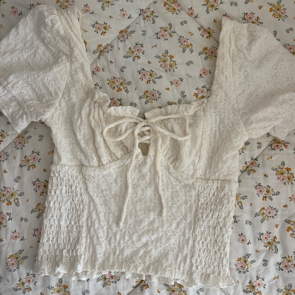 Pink Rose Cream Lace-Up Blouse